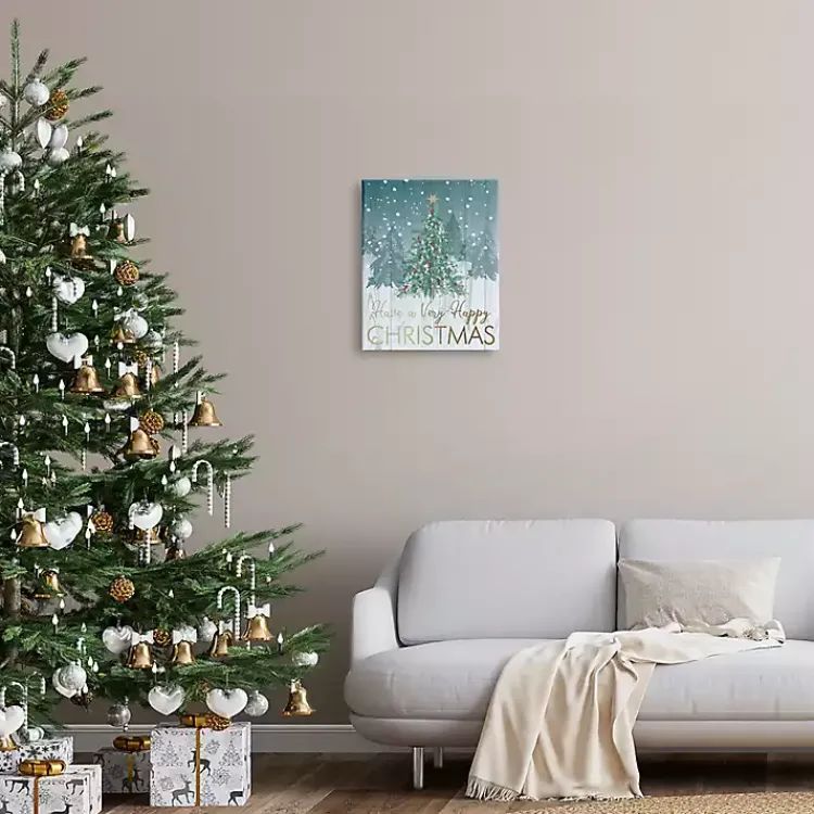 Best Very Happy Christmas Tree Canvas Wall Plaque Christmas Art & Wall Decor