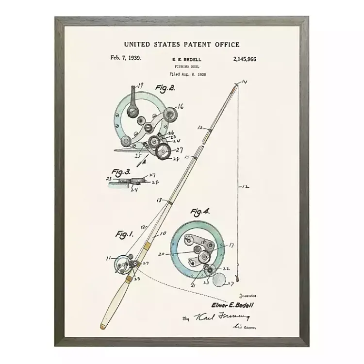 Kirklands Home Framed Art|Vintage Fishing Reel Patent Framed Art Print