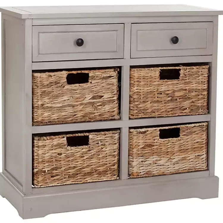 Kirklands Home Cabinets & Sideboards|Vintage Cabinet with Woven Baskets Gray