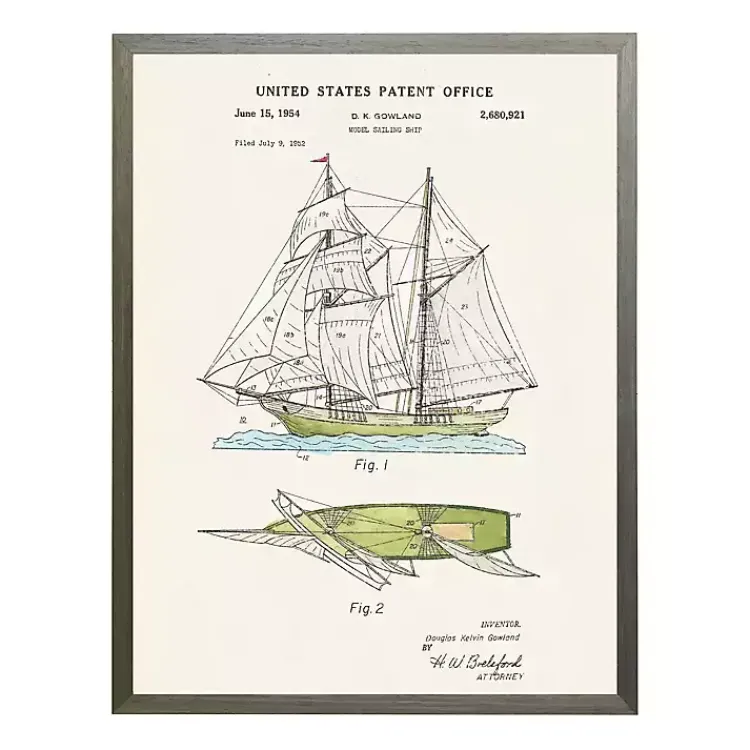 Kirklands Home Framed Art|Vintage Sailing Ship Patent Framed Art Print