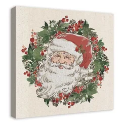 Discount Vintage Santa Wreath Canvas Art Print Christmas Art & Wall Decor