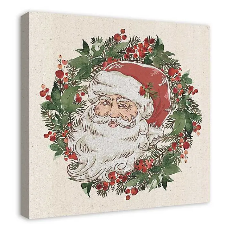 Discount Vintage Santa Wreath Canvas Art Print Christmas Art & Wall Decor
