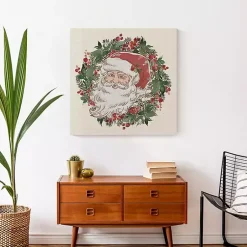 Discount Vintage Santa Wreath Canvas Art Print Christmas Art & Wall Decor