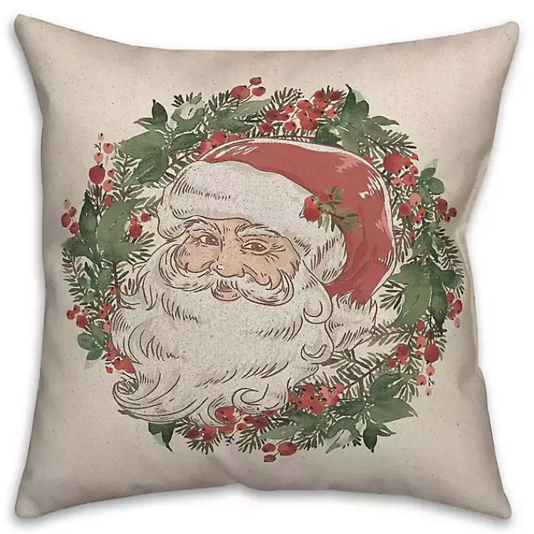 Best Vintage Santa Wreath Throw Pillow Christmas Pillows