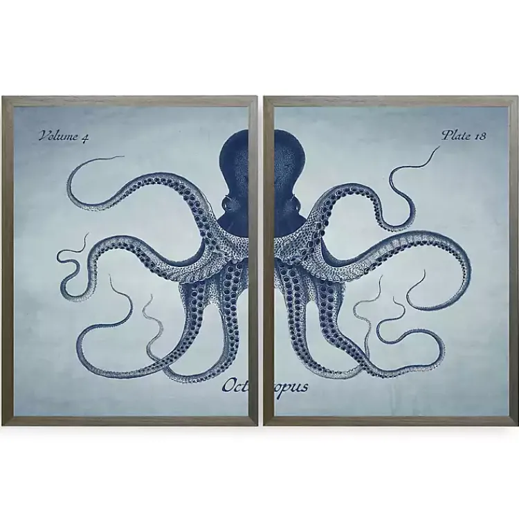 Kirklands Home Framed Art|Vintage Split Octopus Framed Art Prints, Set of 2 Blue