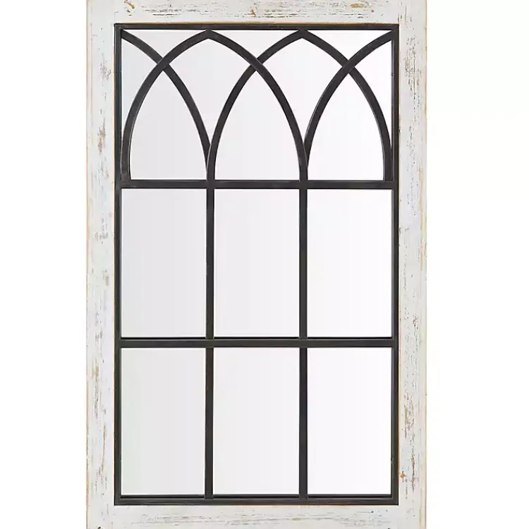 Kirklands Home Decorative Mirrors|Vista Arched Windowpane Mirror Ivory