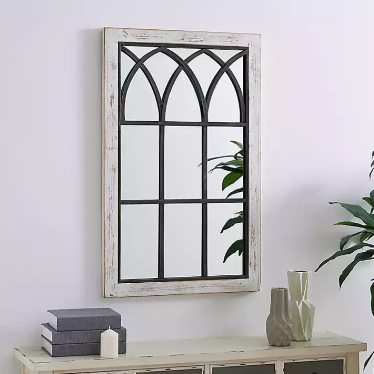 Kirklands Home Decorative Mirrors|Vista Arched Windowpane Mirror Ivory