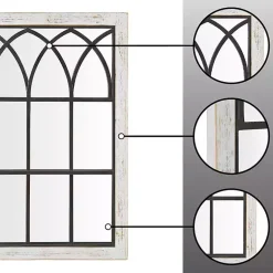 Kirklands Home Decorative Mirrors|Vista Arched Windowpane Mirror Ivory