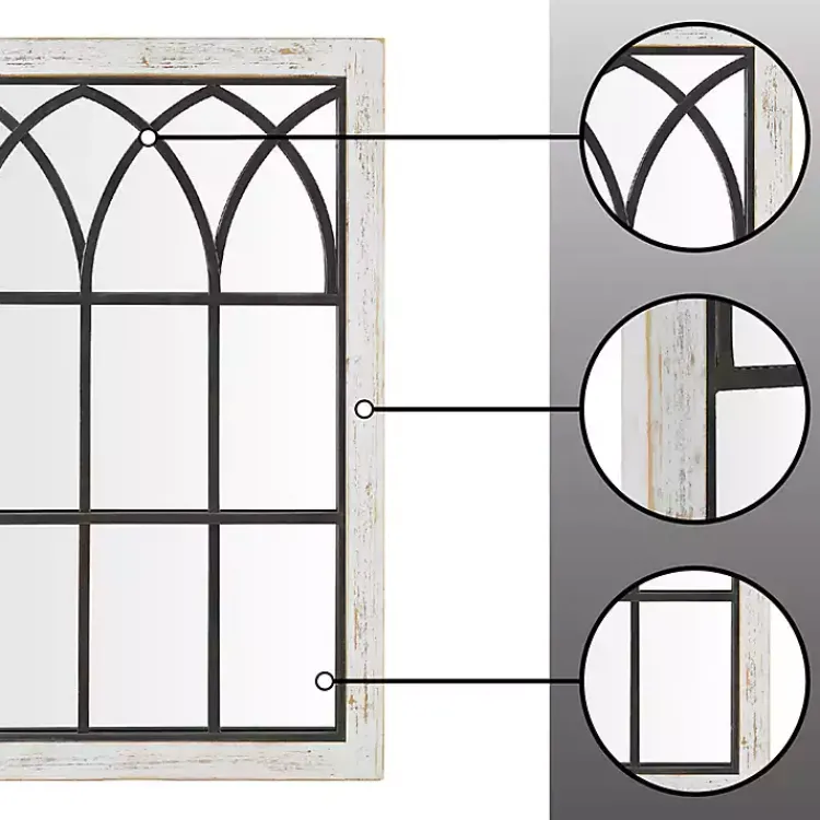 Kirklands Home Decorative Mirrors|Vista Arched Windowpane Mirror Ivory