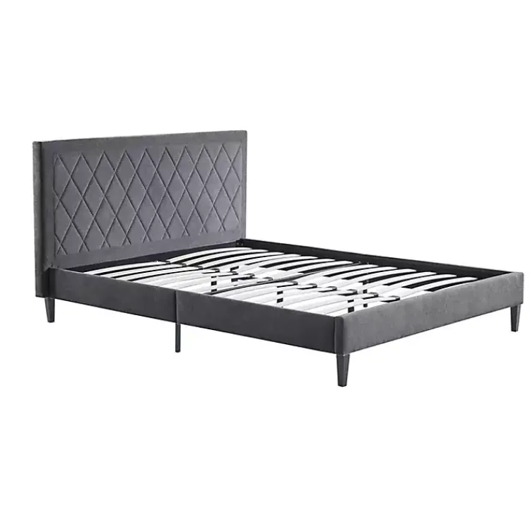 Kirklands Home Beds & Headboards|Viv Charcoal Diamond Tufted Queen Bed Frame Gray