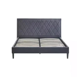 Kirklands Home Beds & Headboards|Viv Charcoal Diamond Tufted Queen Bed Frame Gray
