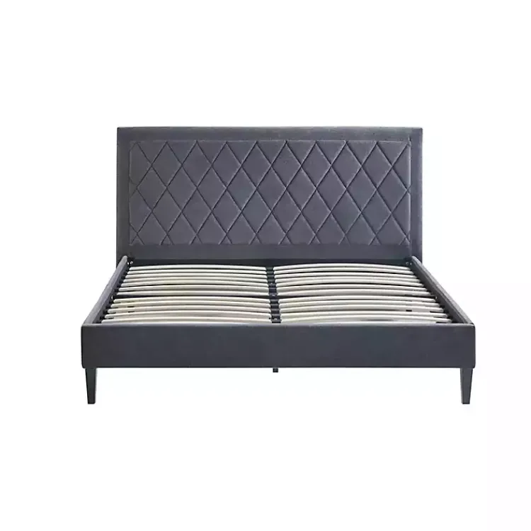 Kirklands Home Beds & Headboards|Viv Charcoal Diamond Tufted Queen Bed Frame Gray