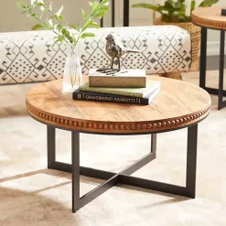 Kirklands Home Coffee Tables|Walnut Beaded Industrial Coffee Table