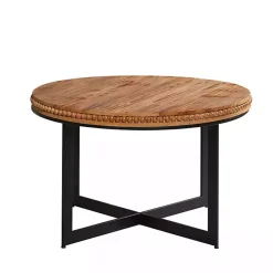 Kirklands Home Coffee Tables|Walnut Beaded Industrial Coffee Table