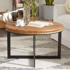 Kirklands Home Coffee Tables|Walnut Beaded Industrial Coffee Table