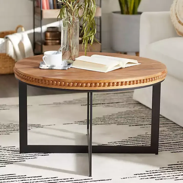 Kirklands Home Coffee Tables|Walnut Beaded Industrial Coffee Table