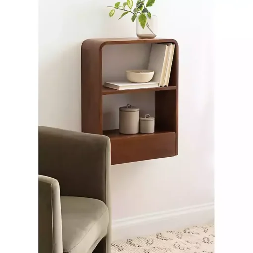 Kirklands Home Shelves|Walnut Kato Single Drawer Wall Shelf Brown