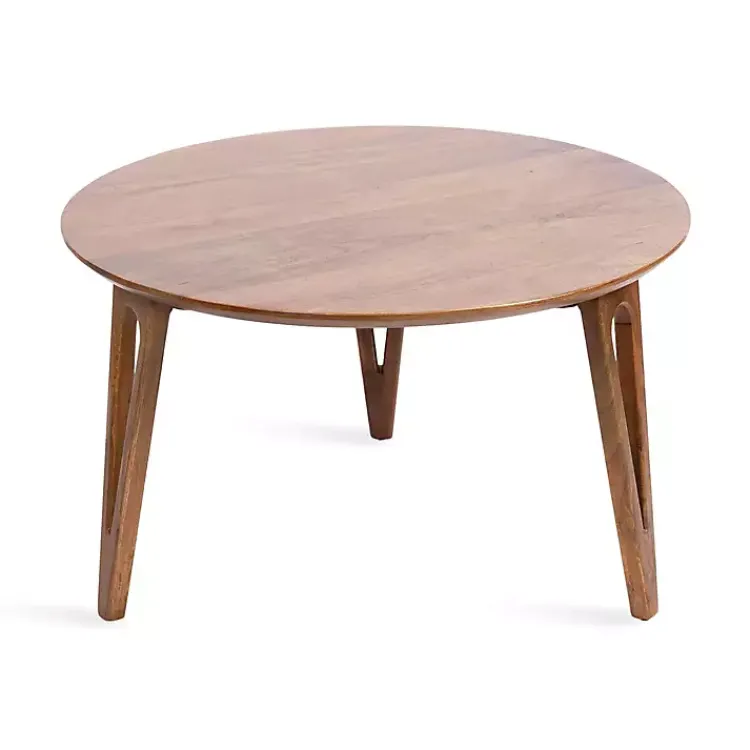 Kirklands Home Coffee Tables|Walnut Mango Wood Round Kershaw Coffee Table Brown