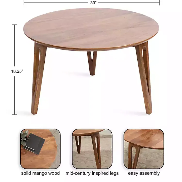 Kirklands Home Coffee Tables|Walnut Mango Wood Round Kershaw Coffee Table Brown