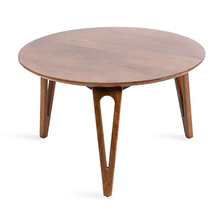 Kirklands Home Coffee Tables|Walnut Mango Wood Round Kershaw Coffee Table Brown