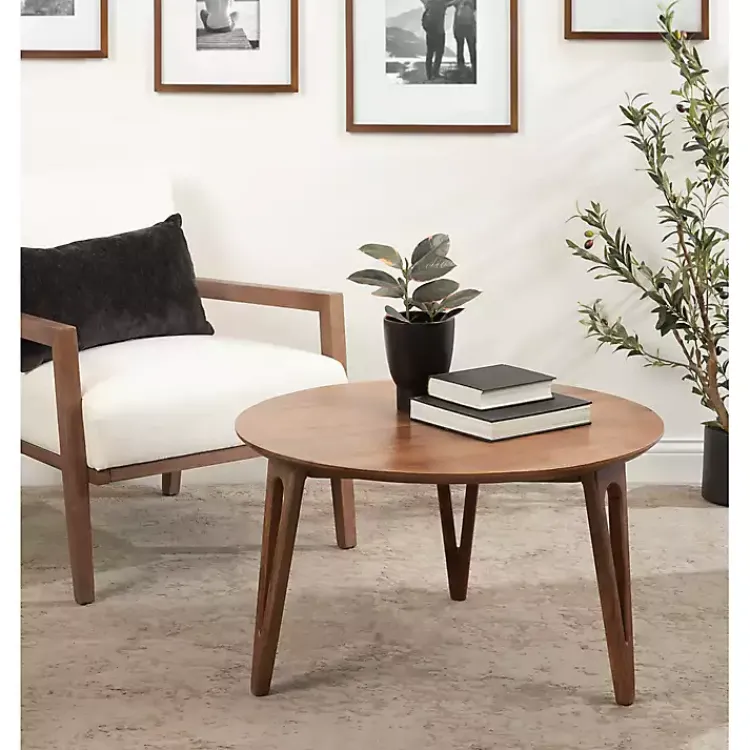 Kirklands Home Coffee Tables|Walnut Mango Wood Round Kershaw Coffee Table Brown