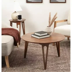 Kirklands Home Coffee Tables|Walnut Mango Wood Round Kershaw Coffee Table Brown