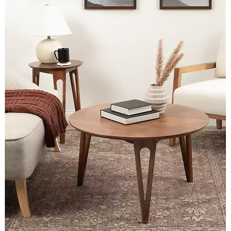 Kirklands Home Coffee Tables|Walnut Mango Wood Round Kershaw Coffee Table Brown
