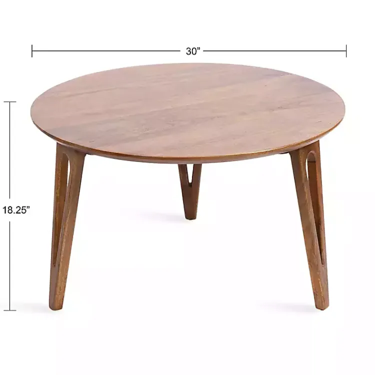 Kirklands Home Coffee Tables|Walnut Mango Wood Round Kershaw Coffee Table Brown