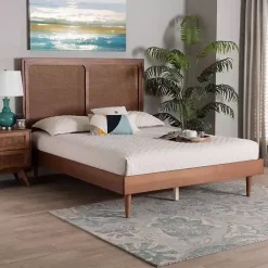 Kirklands Home Beds & Headboards|Walnut Rattan Amelia Queen Bed Brown
