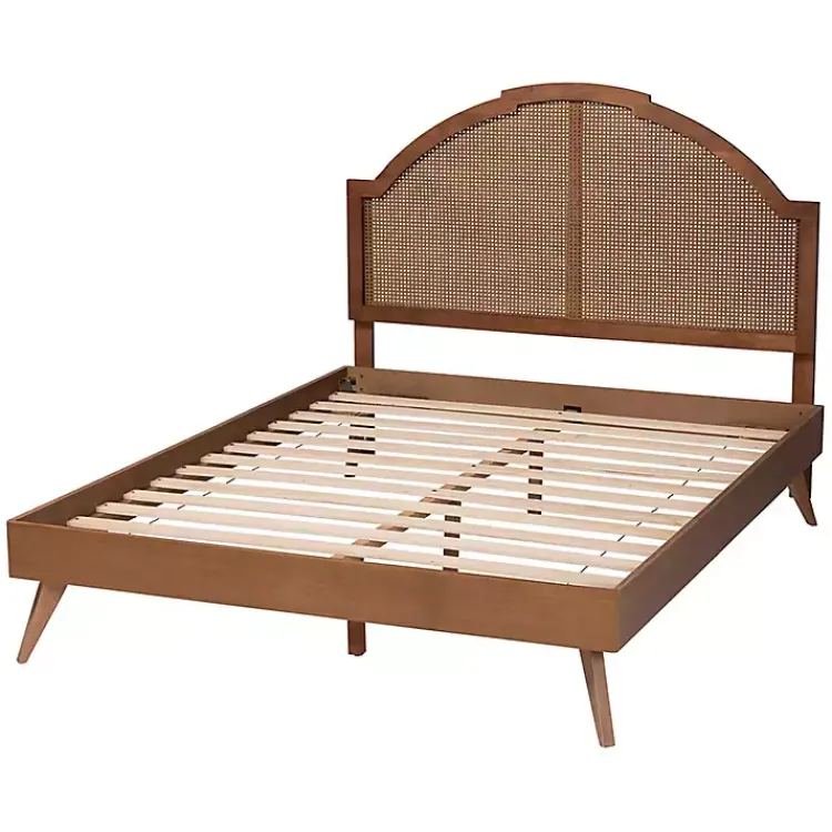 Kirklands Home Beds & Headboards|Walnut Rattan Kelly Queen Platform Bed Brown