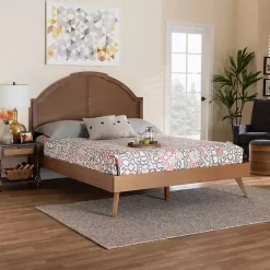 Kirklands Home Beds & Headboards|Walnut Rattan Kelly Queen Platform Bed Brown