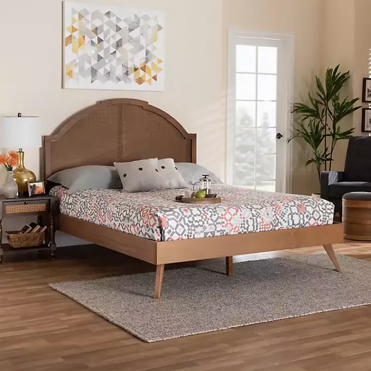 Kirklands Home Beds & Headboards|Walnut Rattan Kelly Queen Platform Bed Brown