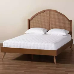 Kirklands Home Beds & Headboards|Walnut Rattan Kelly Queen Platform Bed Brown