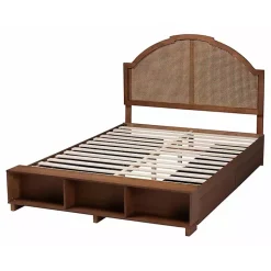 Kirklands Home Beds & Headboards|Walnut Rattan Queen Storage Bed Brown