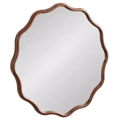 Kirklands Home Decorative Mirrors|Walnut Wavy Scallop Round Wall Mirror Brown