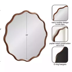 Kirklands Home Decorative Mirrors|Walnut Wavy Scallop Round Wall Mirror Brown