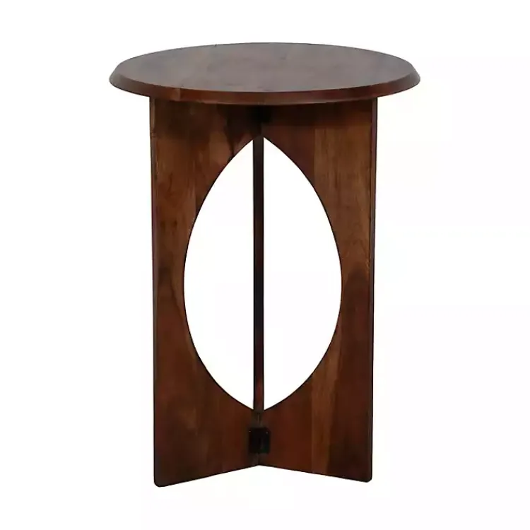 Kirklands Home Accent & End Tables|Walnut Cut-Out Round Accent Table Brown
