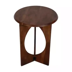 Kirklands Home Accent & End Tables|Walnut Cut-Out Round Accent Table Brown