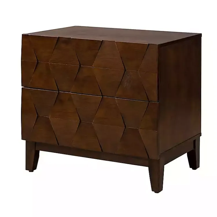 Kirklands Home Nightstands|Walnut Geometric 2-Drawer Charging Nightstand Brown