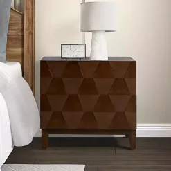 Kirklands Home Nightstands|Walnut Geometric 2-Drawer Charging Nightstand Brown