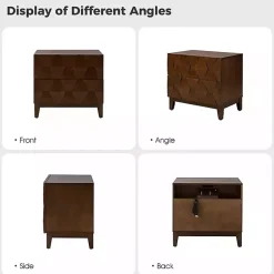 Kirklands Home Nightstands|Walnut Geometric 2-Drawer Charging Nightstand Brown