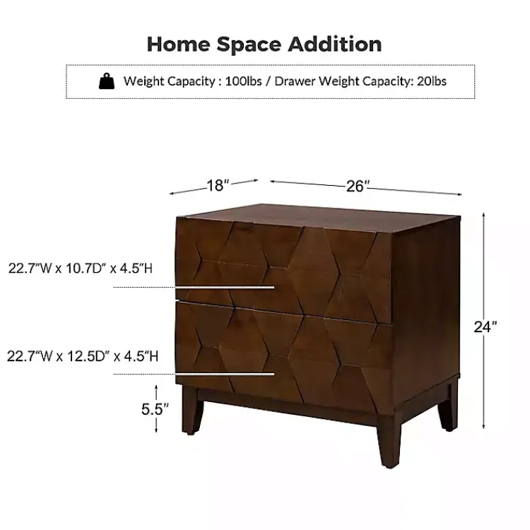 Kirklands Home Nightstands|Walnut Geometric 2-Drawer Charging Nightstand Brown