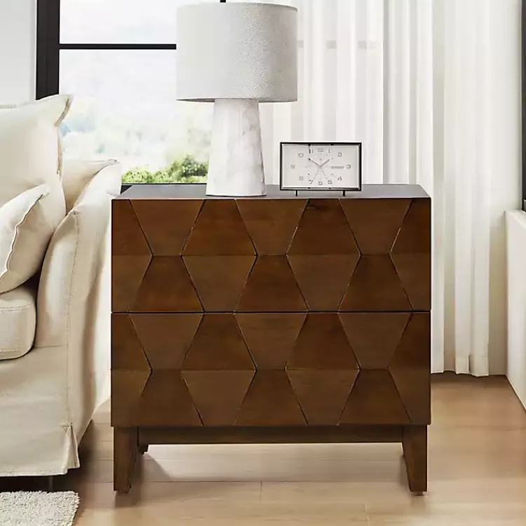 Kirklands Home Nightstands|Walnut Geometric 2-Drawer Charging Nightstand Brown