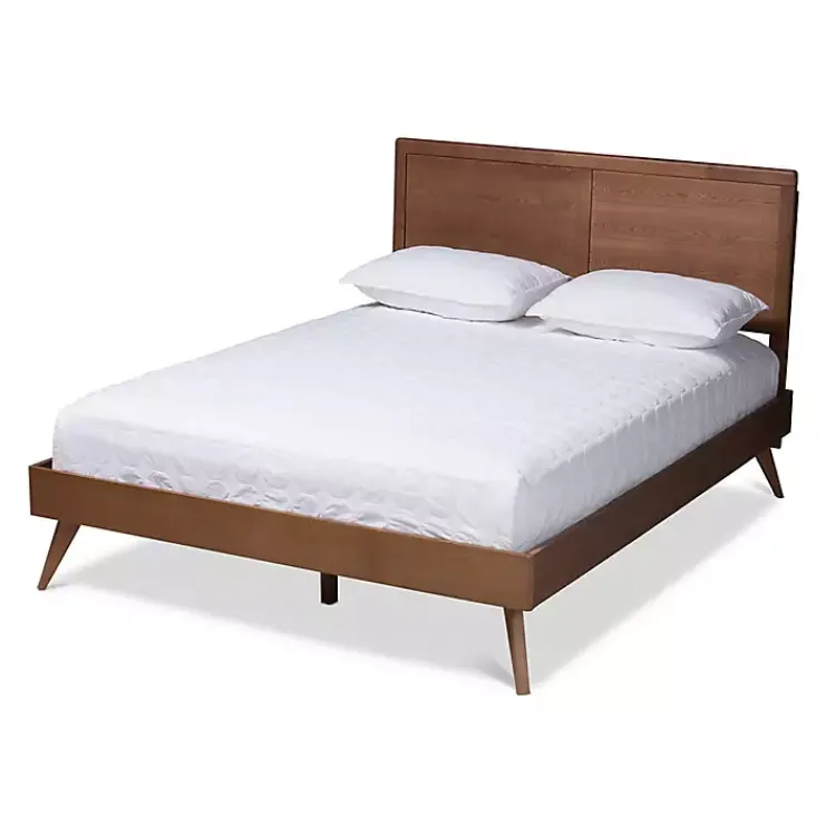Kirklands Home Beds & Headboards|Walnut Inset Paneling Platform Queen Bed Brown