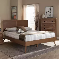 Kirklands Home Beds & Headboards|Walnut Inset Paneling Platform Queen Bed Brown