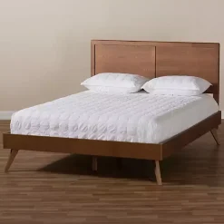 Kirklands Home Beds & Headboards|Walnut Inset Paneling Platform Queen Bed Brown