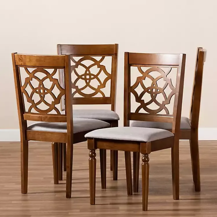 Kirklands Home Dining Chairs|Walnut Lylah Upholstered Dining Chairs, Set of 4 Gray