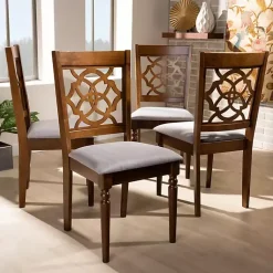 Kirklands Home Dining Chairs|Walnut Lylah Upholstered Dining Chairs, Set of 4 Gray