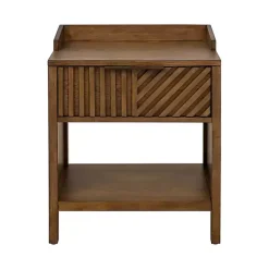 Kirklands Home Nightstands|Walnut Mid-Century Modern Carved Nightstand Brown