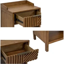 Kirklands Home Nightstands|Walnut Mid-Century Modern Carved Nightstand Brown